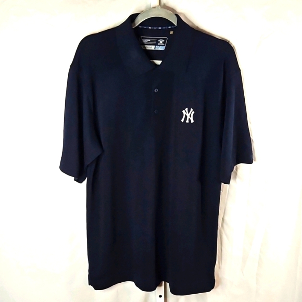 New York Yankees Cutter & Buck Genre Textured Navy Blue Mens Polo Shirt Medium